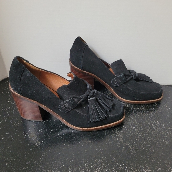 Shellys London Greenford Black Suede Heeled Loafers - Picture 3 of 8